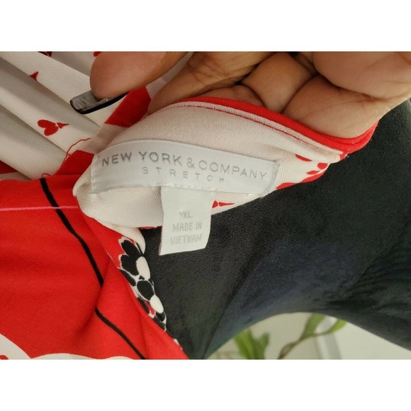 NewYork Co. Women Multicolor Polyester V-Neck Short Sleeve Knee Length Dress XL - Picture 8 of 13